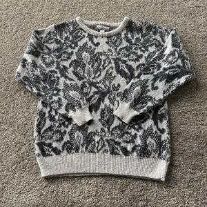 Vintage Stefano Sweater Womens Medium Gray Floral Crew Neck Knit Pullover USA